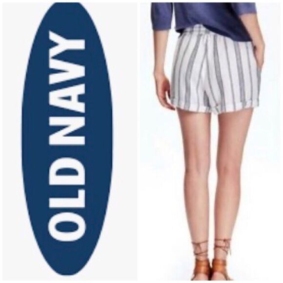 OLD NAVY - NWOT - L Sz 6 Blue Striped Linen Blend Shorts. So Cute! - Picture 1 of 11